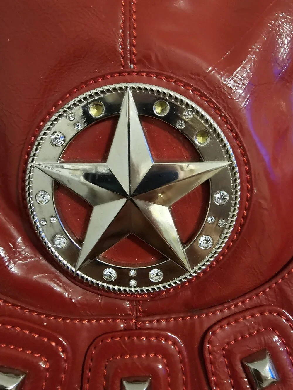 Fun, Fun, Red Star Accent Handbag with Zebra Ruffle Trim